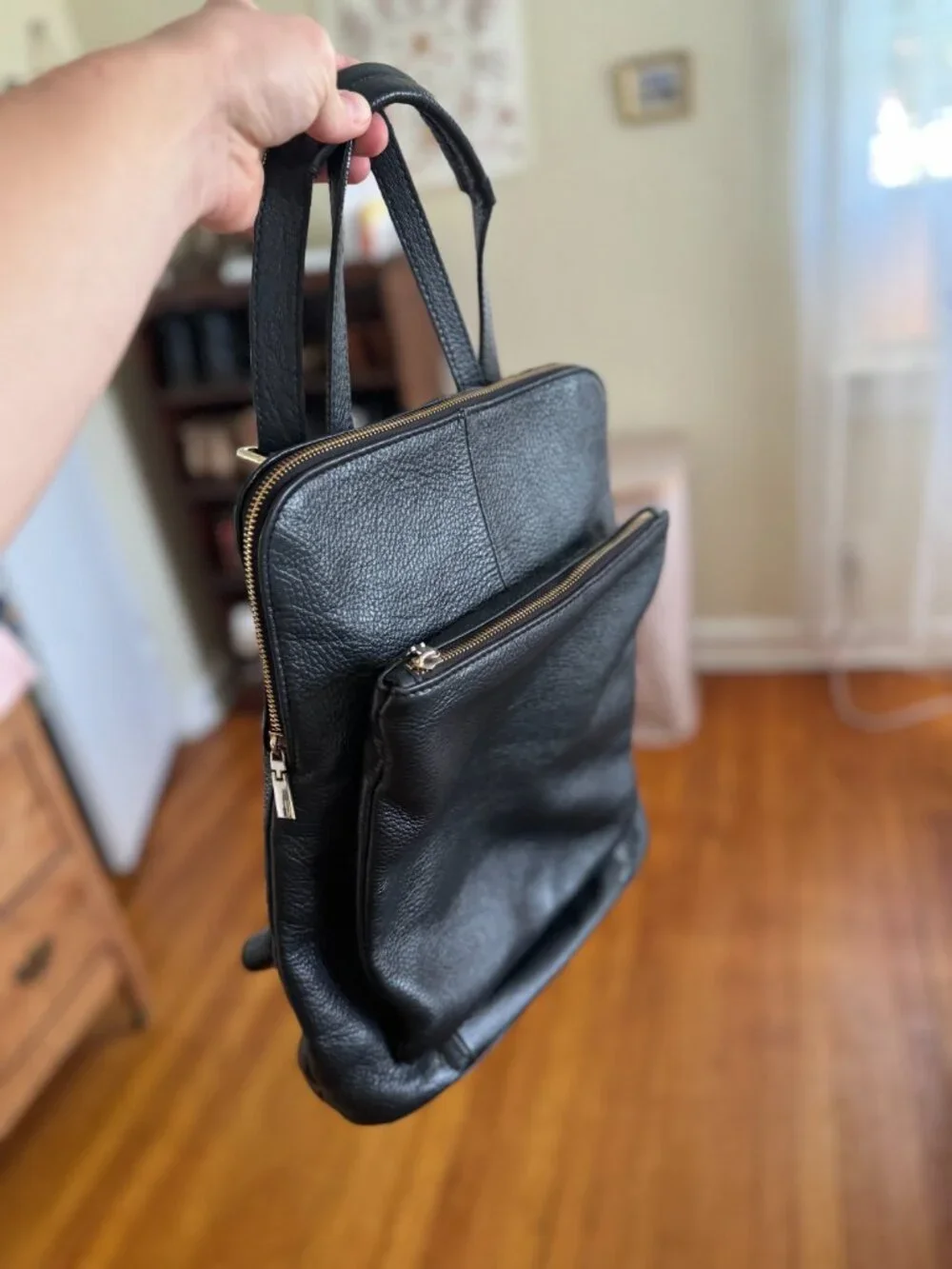 Black Genuine Italian Leather 2 in 1 Backpack & Shoulder Bag